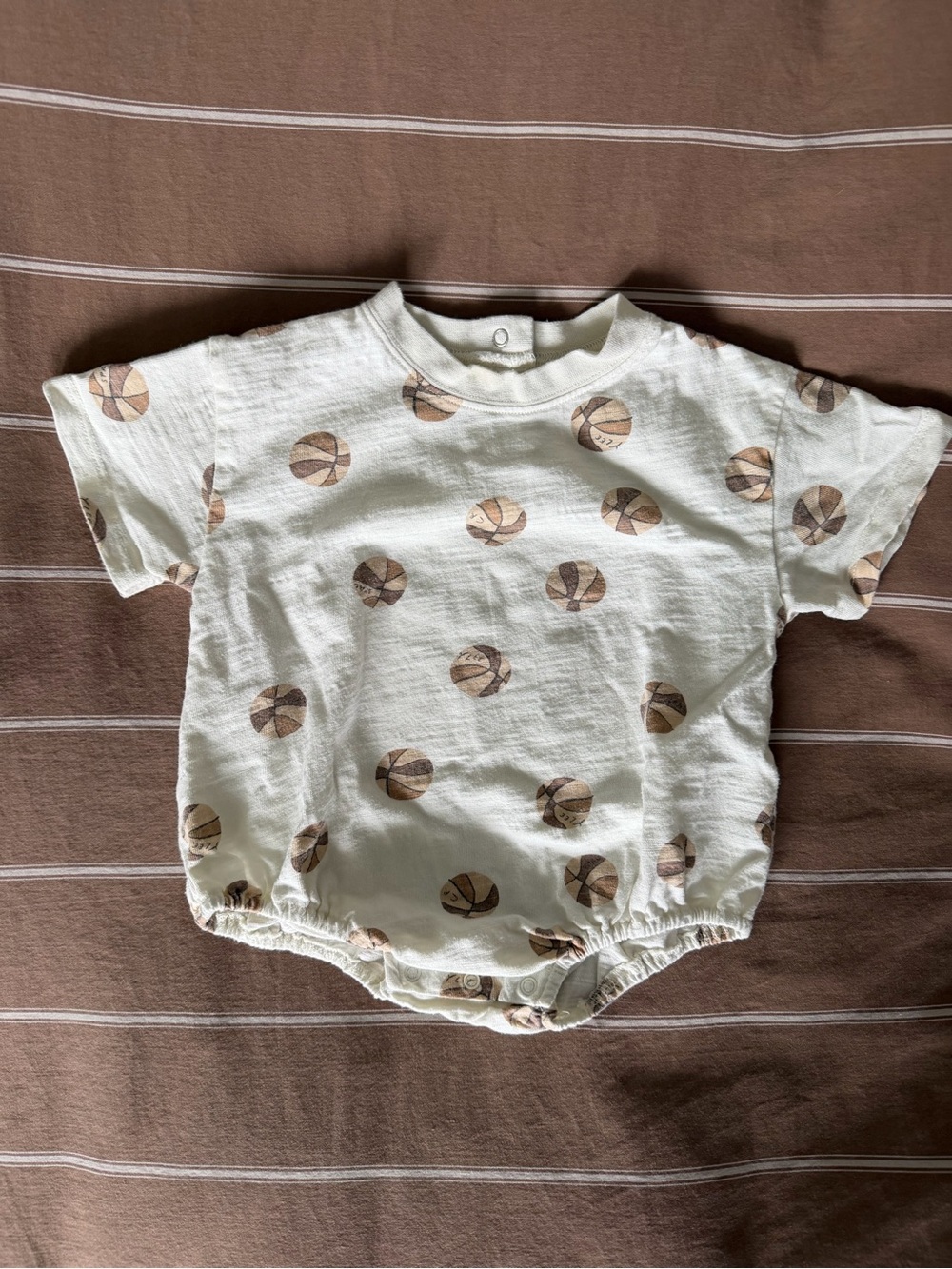 Rylee + Cru Cream Baby Romper Top with Brown Ball Print